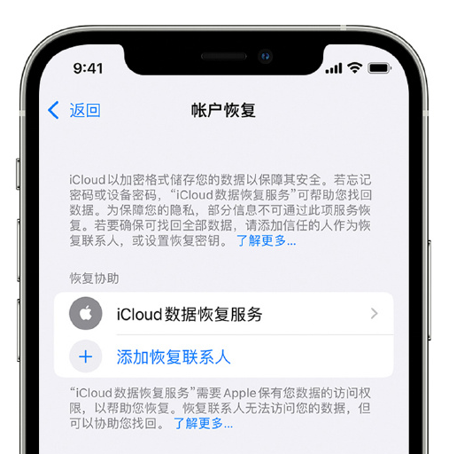 龙湾镇苹果手机维修分享在 iPhone 上设置帐户恢复联系人的方法 